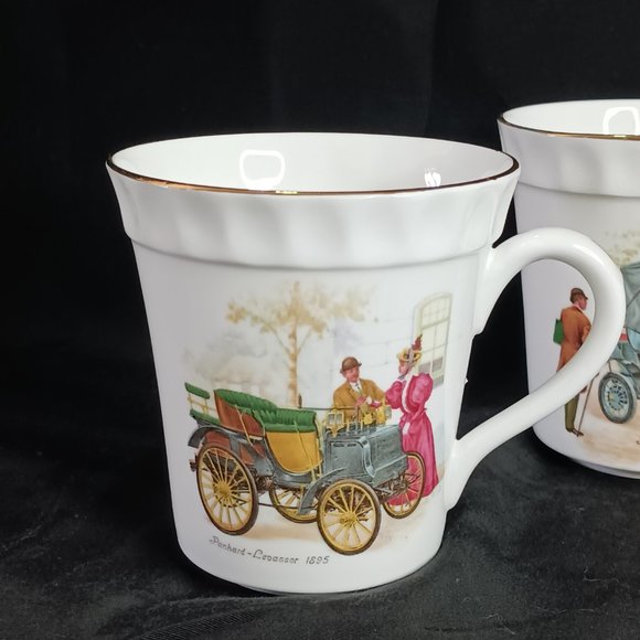 Staffordshire Tea Cups LOT of 4 with Antique Cars Victorian People and Gold Gild - Picture 4 of 15